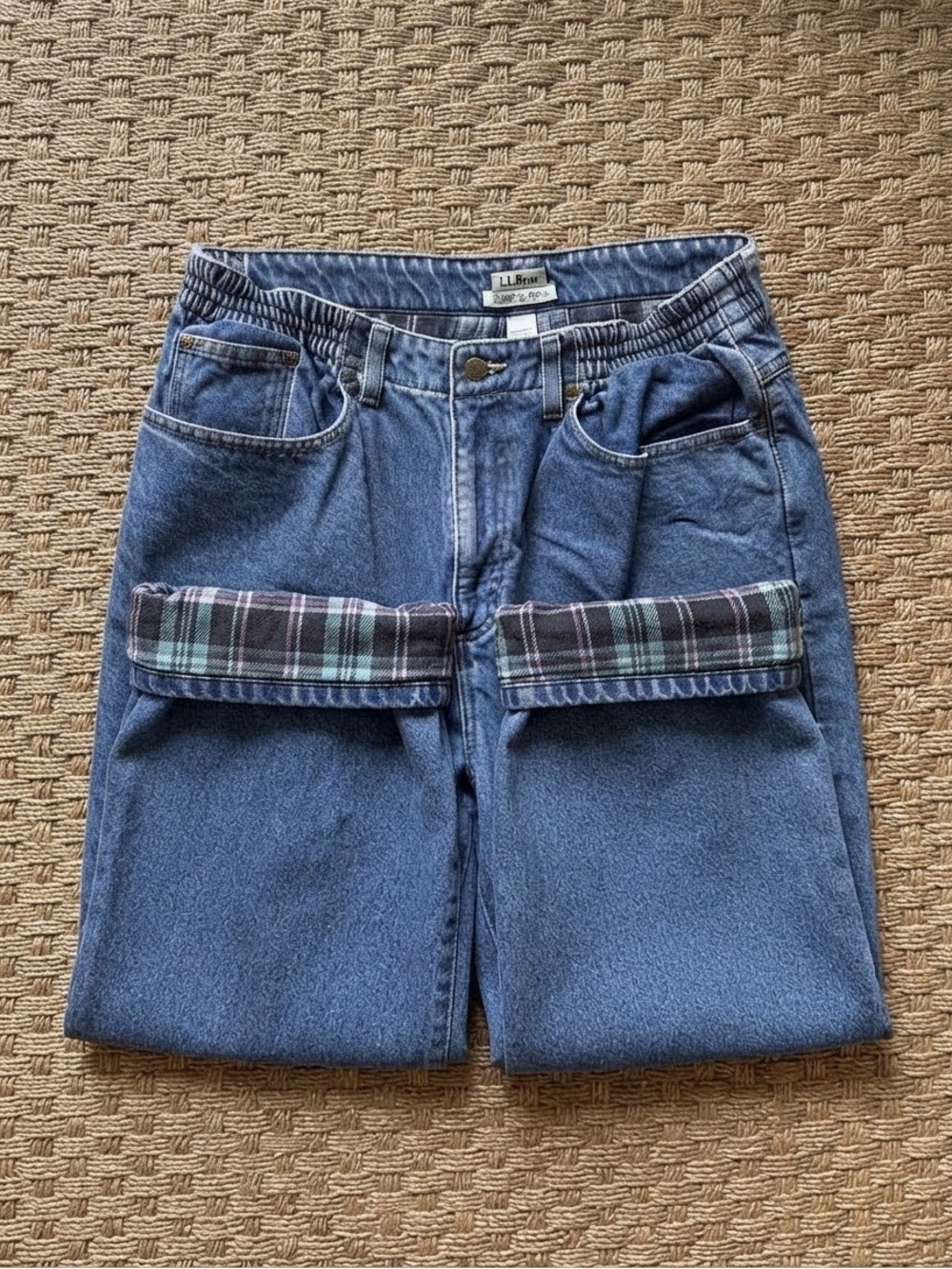 Women’s L.L. Bean Flannel Lined Blue Denim Jeans - Elastic Waist